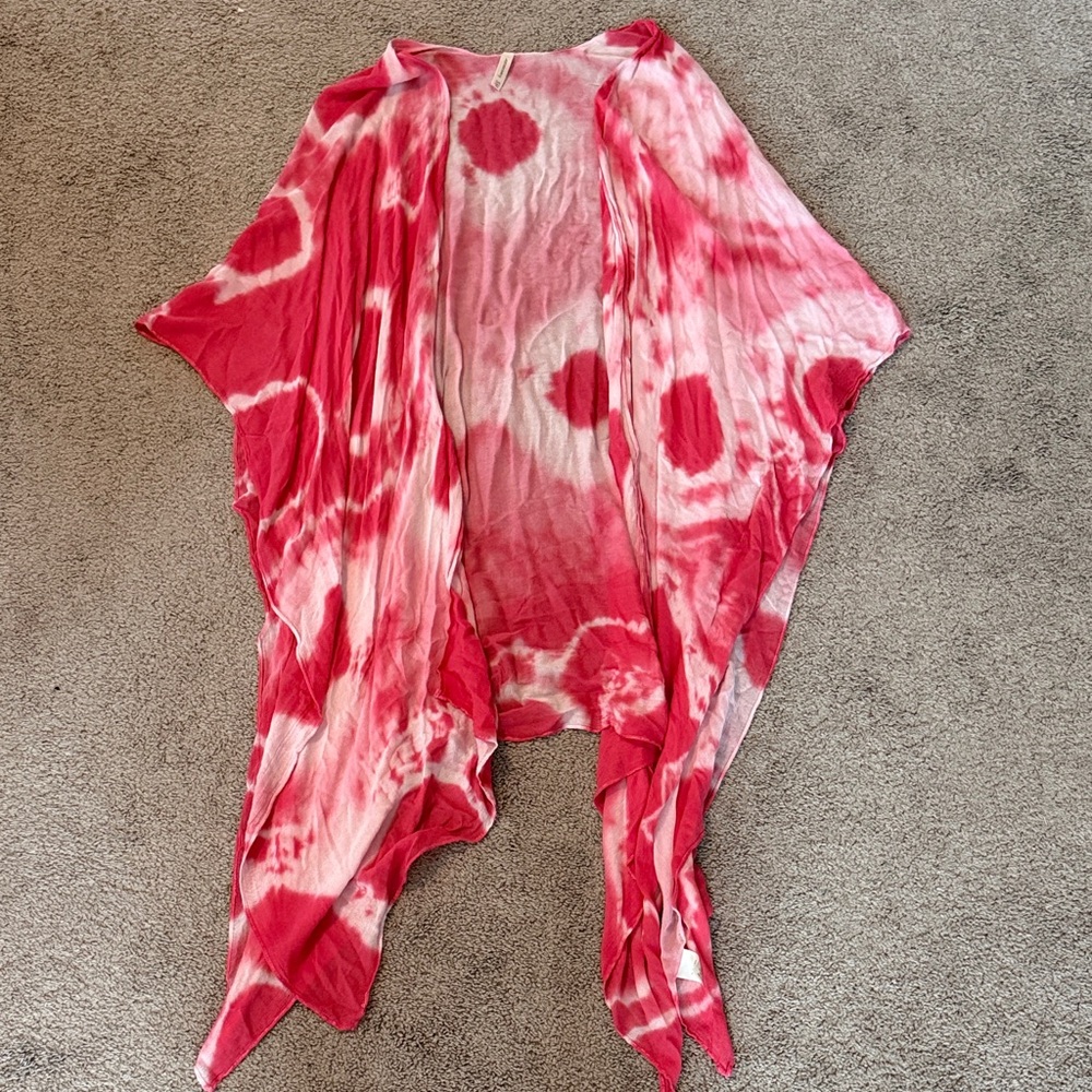 Francesca's Collections Pink and White Tie-Dye Duster/Cover Up - O/S